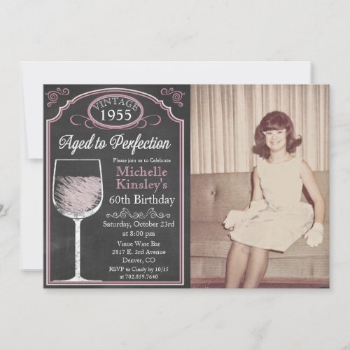 ANY AGE Wine Chalk Adult Birthday Photo Invitation