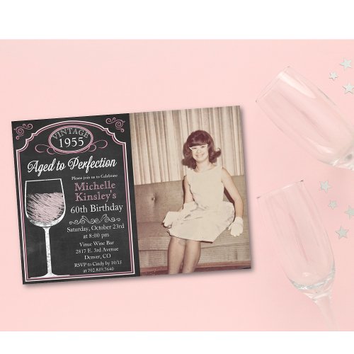 ANY AGE Wine Chalk Adult Birthday Photo Invitation