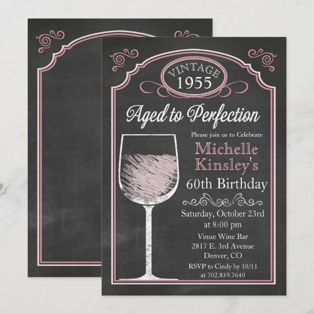 ANY AGE Wine Chalkboard Adult Birthday Invitation (Front/Back)