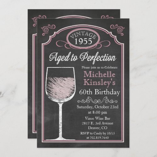 ANY AGE Wine Chalkboard Adult Birthday Invitation