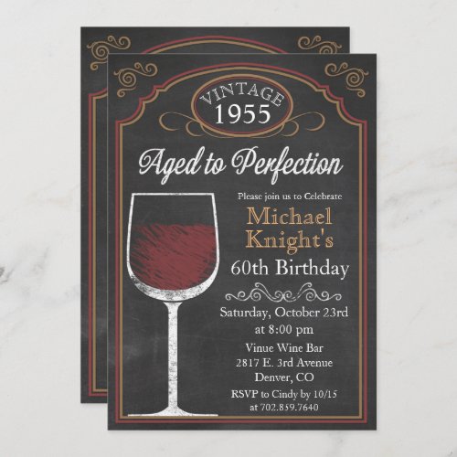 ANY AGE Wine Chalkboard Adult Birthday Invitation