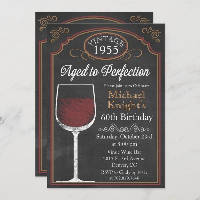 ANY AGE Wine Chalkboard Adult Birthday Invitation (Front/Back)