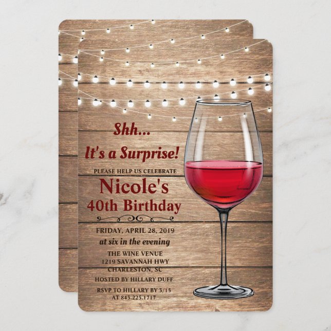 ANY AGE - Wine String Lights Birthday Invitation (Front/Back)