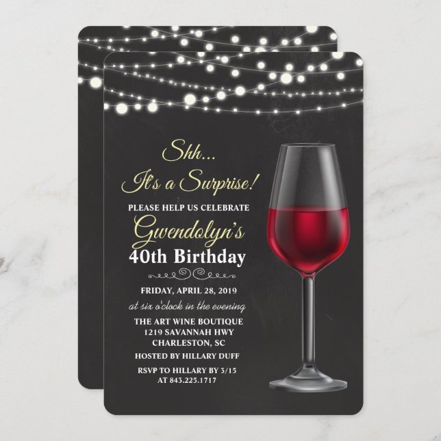 ANY AGE - Wine String Lights Birthday Invitation (Front/Back)