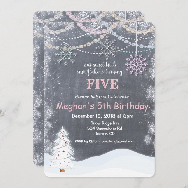 ANY AGE - Winter Snowflake Birthday Invitation (Front/Back)