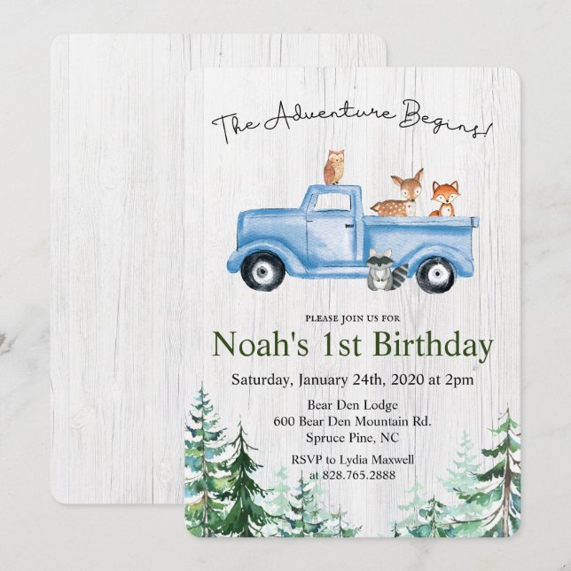 ANY AGE - Woodland Animals Birthday Invitation (Front/Back)