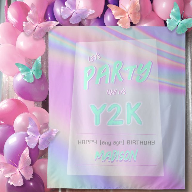 ANY AGE Y2K birthday iridescent rainbow backdrop (Creator Uploaded)