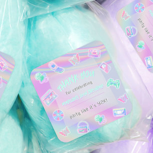 ANY AGE Y2K iridescent rainbow birthday party Square Sticker