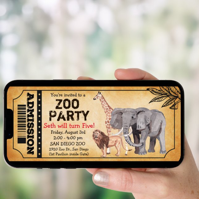 ANY AGE - Zoo Jungle Party Birthday Invitation (Front Digital)