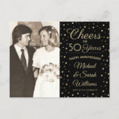 ANY Anniversary 1 Photo Cheers Black & Gold Party Invitation Postcard (Front)
