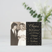 ANY Anniversary 1 Photo Cheers Black & Gold Party Invitation Postcard (Standing Front)