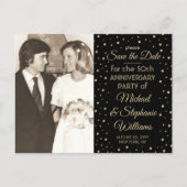 ANY Anniversary 2 Photo Black & Gold Save the Date Invitation Postcard (Front)