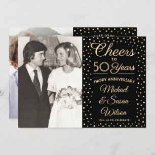 ANY Anniversary 2 Photo Cheers Black & Gold Party Invitation