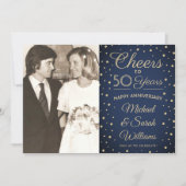 ANY Anniversary 2 Photo Cheers Navy and Gold Party Invitation (Front)