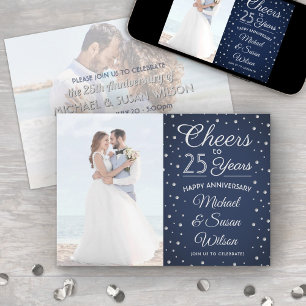 ANY Anniversary 2 Photo Cheers Navy & White Party Invitation
