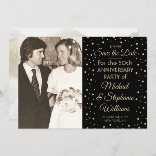 ANY Anniversary 2 Photo Elegant Black and Gold Save The Date