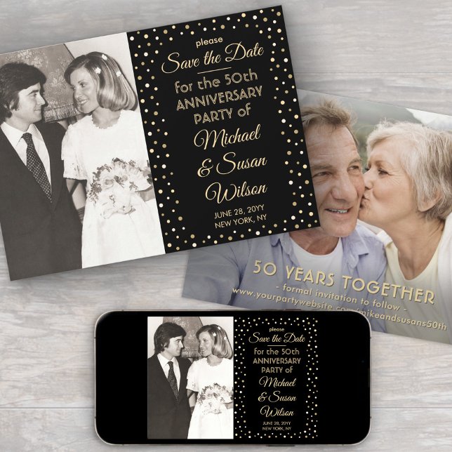 ANY Anniversary 2 Photo Elegant Black and Gold Save The Date (Creator Uploaded)
