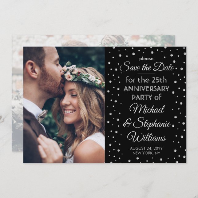 ANY Anniversary 2 Photo Elegant Black and White Save The Date (Front/Back)