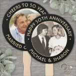 ANY Anniversary 2 Photo Elegant Black & Gold Round Hand Fan<br><div class="desc">Add a cool personalized touch to anniversary party decorations with stylish custom photo black and gold hand fans. Pictures and all wording on this template are simple to customize, including "Cheers to 50 years" quote. (IMAGE PLACEMENT TIP: An easy way to center a photo exactly how you want is to...</div>