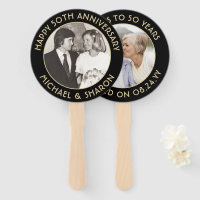 ANY Anniversary 2 Photo Elegant Black & Gold Round