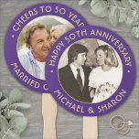 ANY Anniversary 2 Photo Elegant Purple and Gold Hand Fan<br><div class="desc">Add a cool personalized touch to anniversary party decorations with stylish custom photo purple and gold hand fans. Pictures and all wording on this template are simple to customize, including "Cheers to 50 years" quote. (IMAGE PLACEMENT TIP: An easy way to center a photo exactly how you want is to...</div>