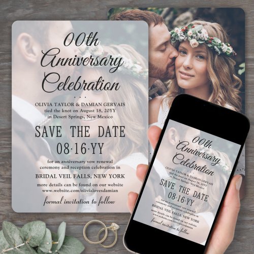 ANY Anniversary 2 Photo Elegant Script Overlay Save The Date