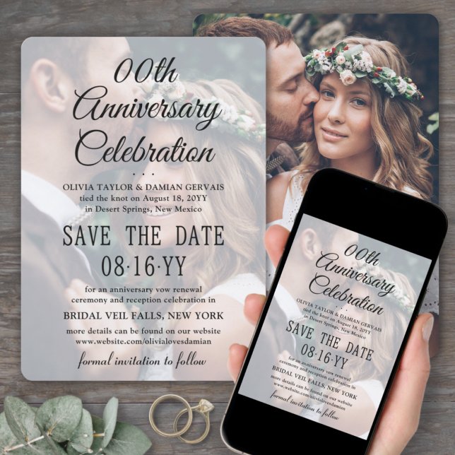 ANY Anniversary 2 Photo Elegant Script Overlay Save The Date (Creator Uploaded)