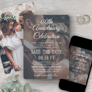 ANY Anniversary 2 Photo Elegant White Text Overlay Save The Date