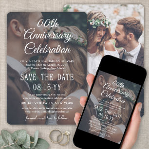 ANY Anniversary 2 Photo Elegant White Text Overlay Save The Date