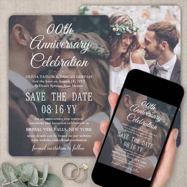 ANY Anniversary 2 Photo Elegant White Text Overlay Save The Date (Creator Uploaded)