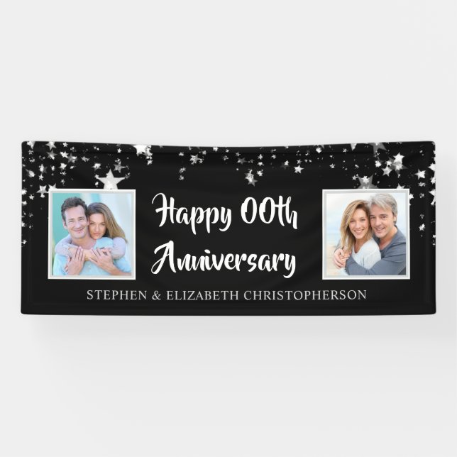 Any Anniversary Black & Silver Then & Now Photos Banner (Horizontal)