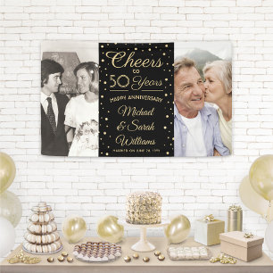 ANY Anniversary Cheers 2 Photo Black and Gold Banner
