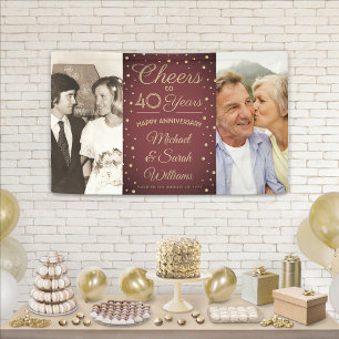 ANY Anniversary Cheers 2 Photo Burgundy and Gold Banner