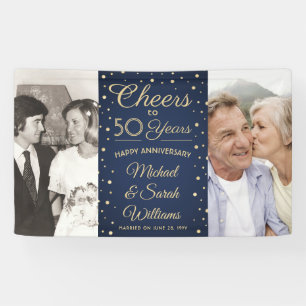 ANY Anniversary Cheers 2 Photo Navy Blue and Gold Banner