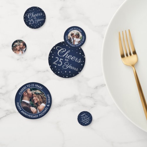 ANY Anniversary Cheers 3 Photo Navy Blue and White Confetti