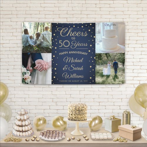 ANY Anniversary Cheers 4 Photo Navy Blue and Gold Banner