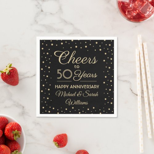 ANY Anniversary Cheers Black and Gold Confetti Napkins