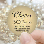 ANY Anniversary Cheers Black and Gold Faux Foil Classic Round Sticker<br><div class="desc">Add a personalized finishing touch to wedding anniversary thank you notes or party favors with these black and gold round stickers / envelope seals. All text is simple to customize or delete. This template is set up for a 50th anniversary, but can easily be changed to another year or event,...</div>