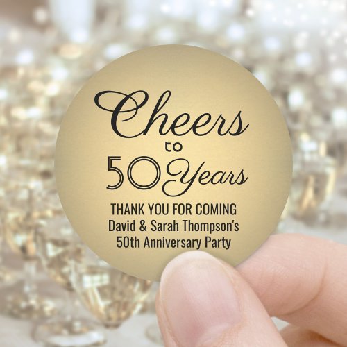 ANY Anniversary Cheers Black and Gold Faux Foil Classic Round Sticker
