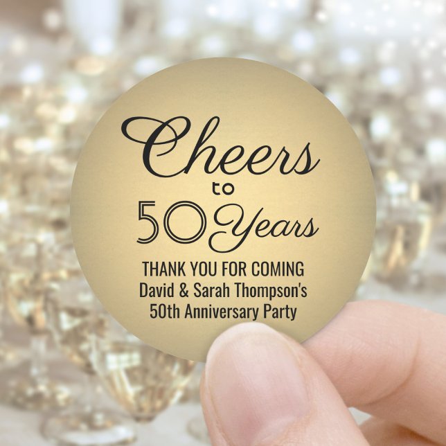 ANY Anniversary Cheers Black and Gold Faux Foil Classic Round Sticker (Creator Uploaded)