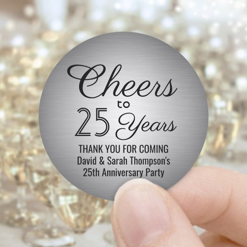 ANY Anniversary Cheers Black and Silver Faux Foil Classic Round Sticker