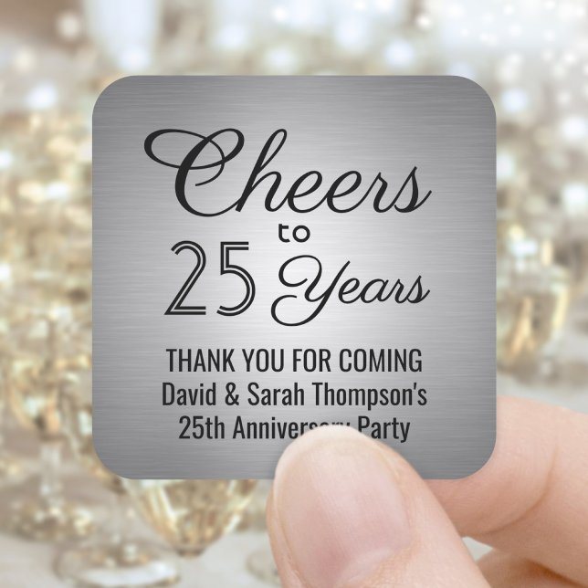 ANY Anniversary Cheers Black and Silver Faux Foil Square Sticker (Creator Uploaded)