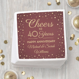 ANY Anniversary Cheers Burgundy and Gold Confetti Napkins