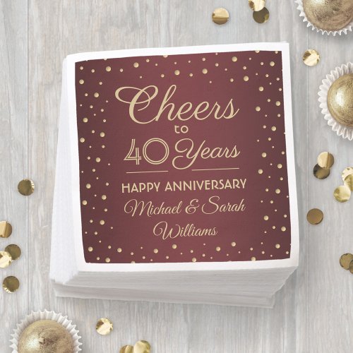ANY Anniversary Cheers Burgundy and Gold Confetti Napkins