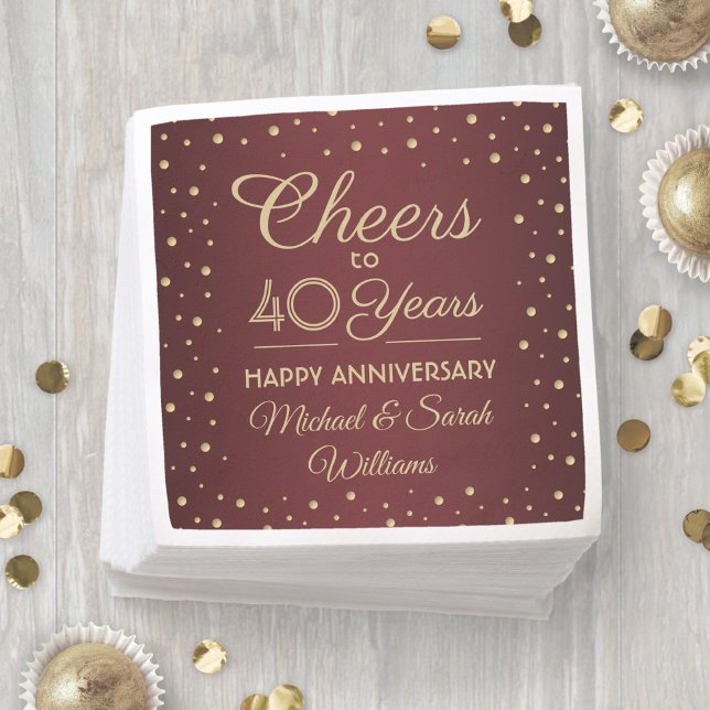 ANY Anniversary Cheers Burgundy and Gold Confetti Napkins (Creator Uploaded)