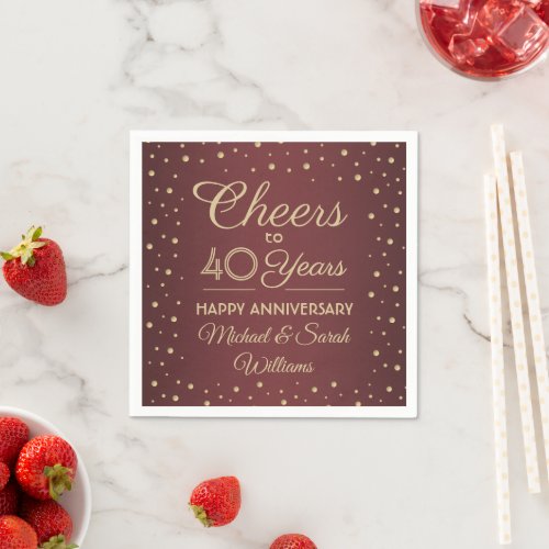 ANY Anniversary Cheers Burgundy and Gold Confetti Napkins