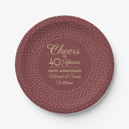 ANY Anniversary Cheers Burgundy and Gold Confetti Paper Plates