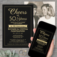 ANY Anniversary Cheers Elegant Black & Gold Photo