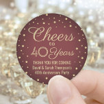 ANY Anniversary Cheers Elegant Burgundy and Gold Classic Round Sticker<br><div class="desc">Add a personalized finishing touch to wedding anniversary thank you notes or party favors with custom burgundy and gold round stickers / envelope seals. The wording on this template, including "Cheers to 50 Years, " is simple to customize for any year anniversary or birthday. The design features classic vintage typography,...</div>