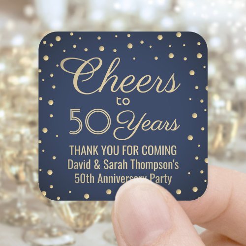 ANY Anniversary Cheers Elegant Navy Blue and Gold Square Sticker